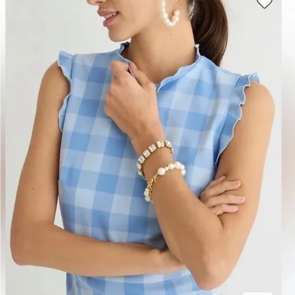NWT J. Crew Gingham Stretch Crepe Ruffle-Trim Sheath A-Line Lined Midi Dress 16 - Picture 2 of 6